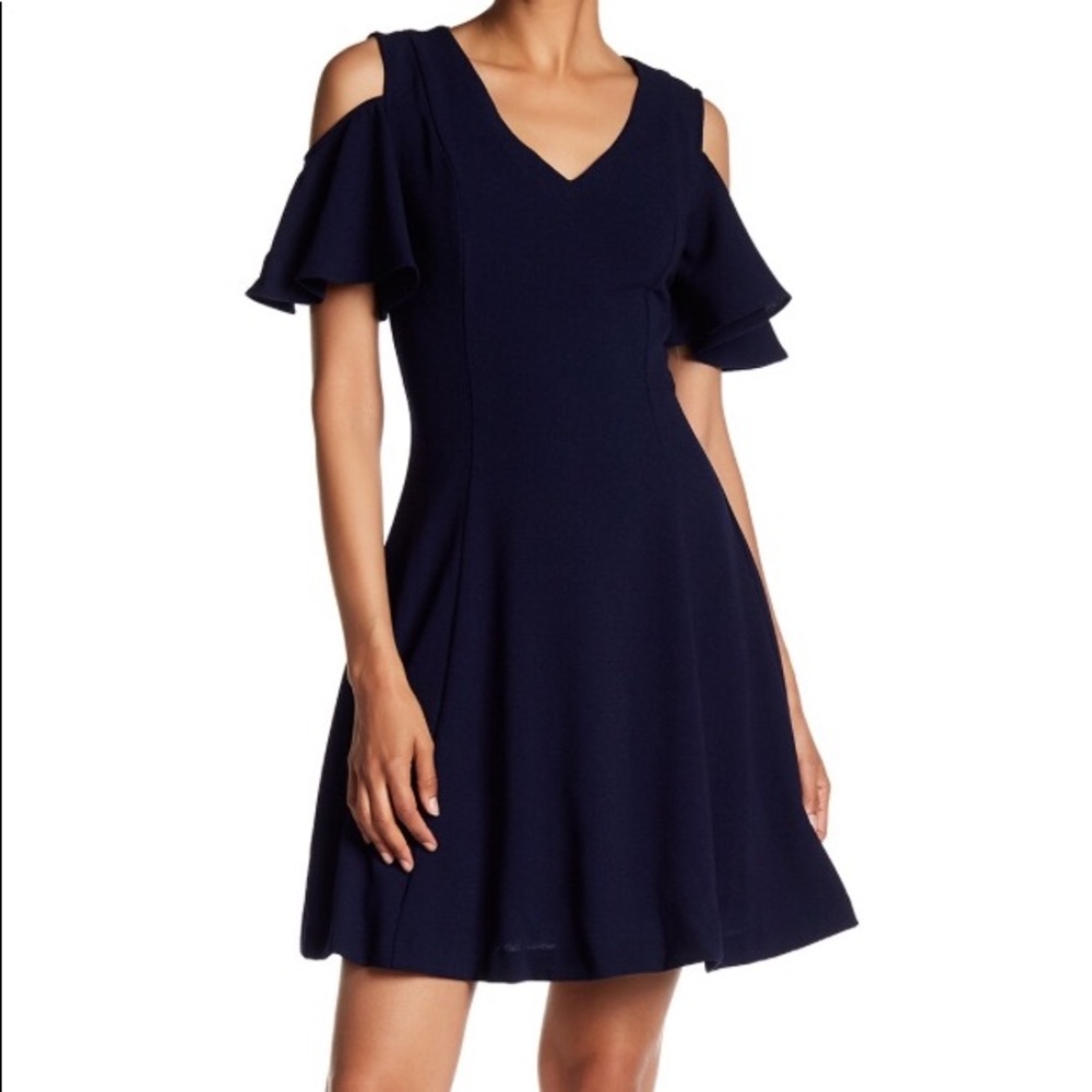 Sharagano Textured Cold-Shoulder A-Line Dress
